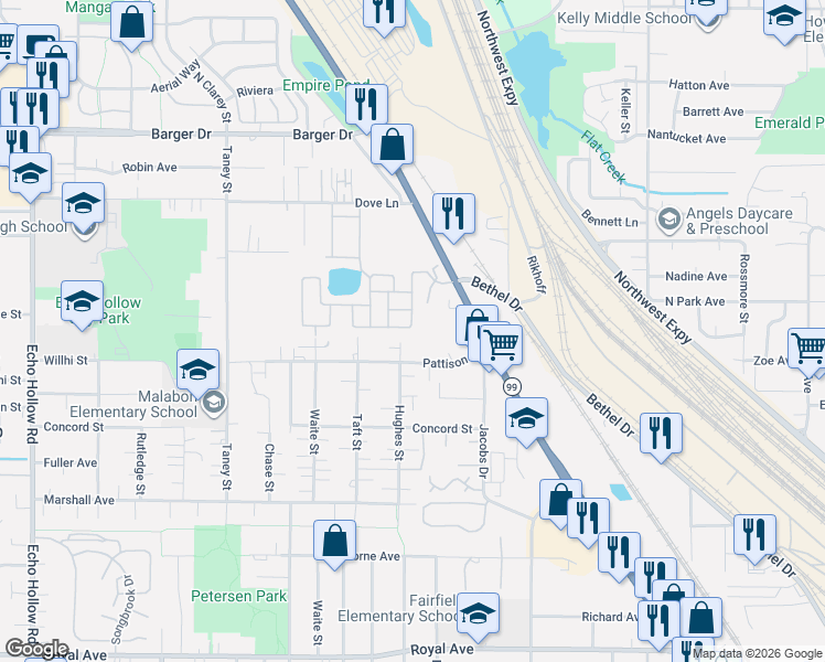 map of restaurants, bars, coffee shops, grocery stores, and more near 1800 Lakewood Court in Eugene