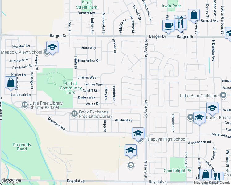 map of restaurants, bars, coffee shops, grocery stores, and more near 1641 Hamlet Lane in Eugene