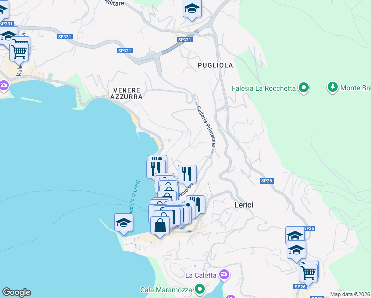 map of restaurants, bars, coffee shops, grocery stores, and more near 35 Salita A. Canata in Lerici
