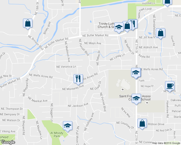 map of restaurants, bars, coffee shops, grocery stores, and more near 2914 Northeast Purcell Boulevard in Bend