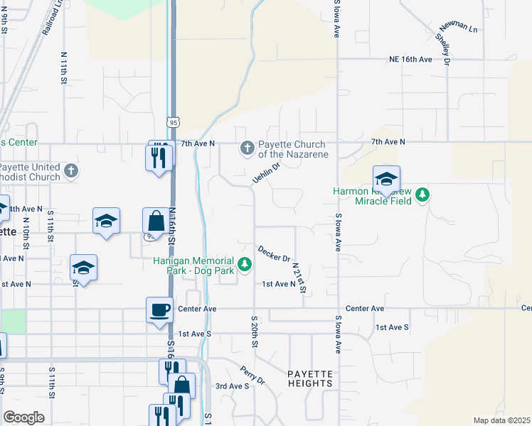 map of restaurants, bars, coffee shops, grocery stores, and more near 2019 1/2 3rd Avenue North in Payette