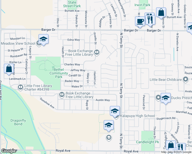 map of restaurants, bars, coffee shops, grocery stores, and more near 1641 Hamlet Lane in Eugene