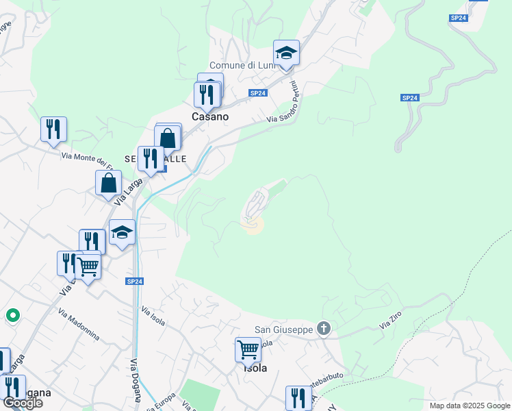 map of restaurants, bars, coffee shops, grocery stores, and more near 6 Piazza della Chiesa in Nicola