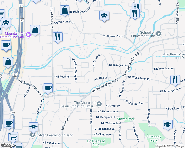 map of restaurants, bars, coffee shops, grocery stores, and more near 2825 NE Lotno Dr in Bend