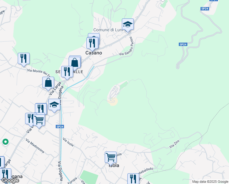 map of restaurants, bars, coffee shops, grocery stores, and more near 6 Piazza della Chiesa in Nicola