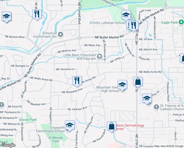 map of restaurants, bars, coffee shops, grocery stores, and more near 2914 Northeast Purcell Boulevard in Bend
