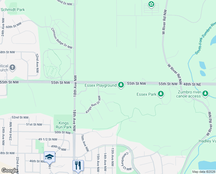 map of restaurants, bars, coffee shops, grocery stores, and more near 1333 Arthur Lane Northwest in Rochester