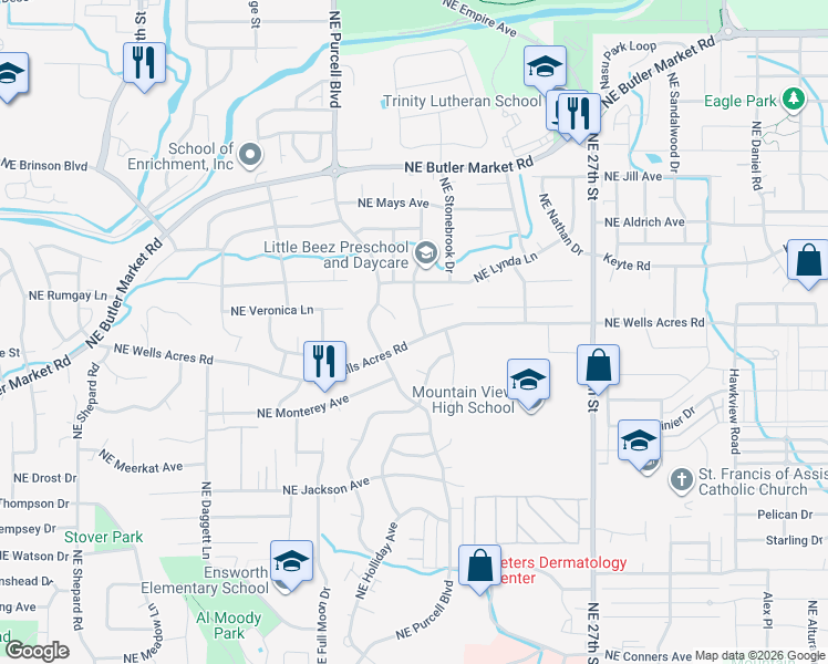 map of restaurants, bars, coffee shops, grocery stores, and more near 2941 Northeast Saber Drive in Bend