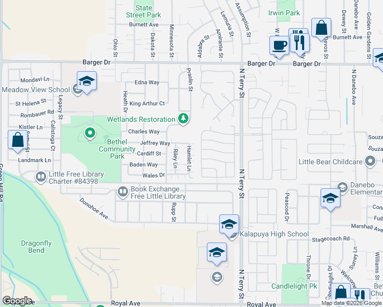 map of restaurants, bars, coffee shops, grocery stores, and more near 1647 Hamlet Lane in Eugene