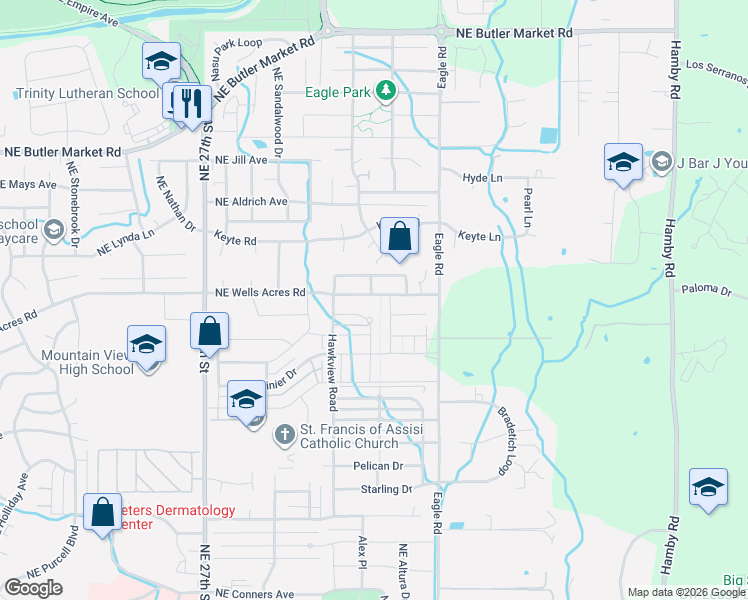 map of restaurants, bars, coffee shops, grocery stores, and more near 3087 Northeast Wells Acres Road in Bend