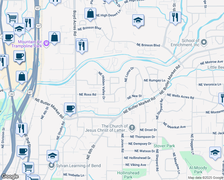 map of restaurants, bars, coffee shops, grocery stores, and more near 1006 Northeast Ross Road in Bend