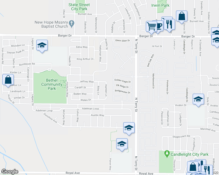 map of restaurants, bars, coffee shops, grocery stores, and more near 1641 Hamlet Lane in Eugene