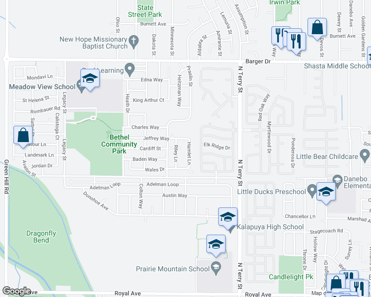 map of restaurants, bars, coffee shops, grocery stores, and more near 1642 Hamlet Lane in Eugene