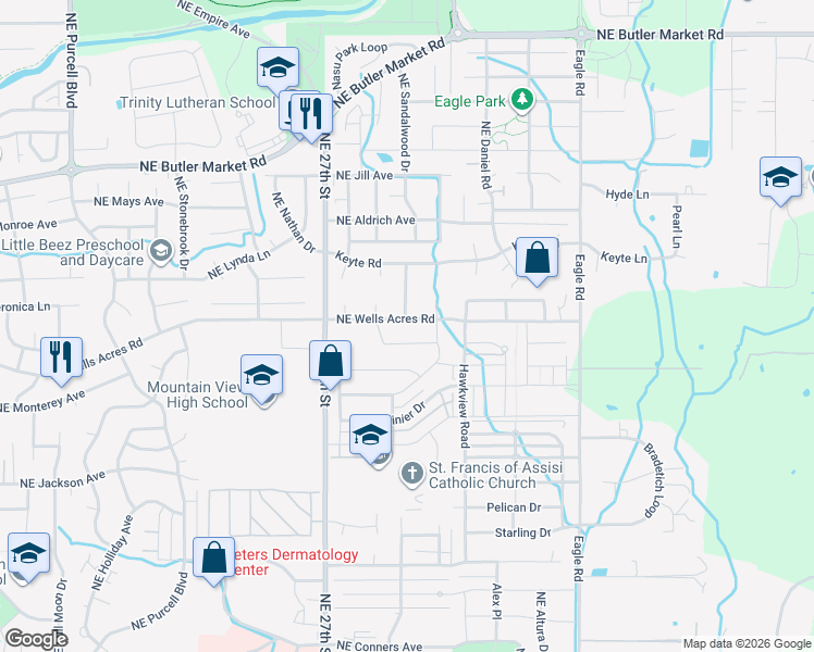 map of restaurants, bars, coffee shops, grocery stores, and more near 2850 Northeast 27th Street in Bend