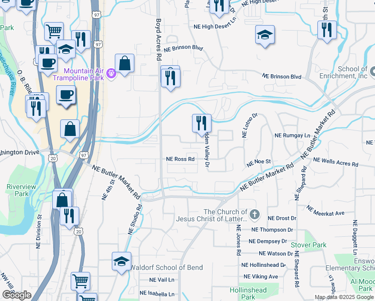 map of restaurants, bars, coffee shops, grocery stores, and more near 800 Northeast Copperleaf Loop in Bend