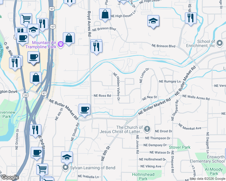 map of restaurants, bars, coffee shops, grocery stores, and more near 820 Northeast Copperleaf Loop in Bend