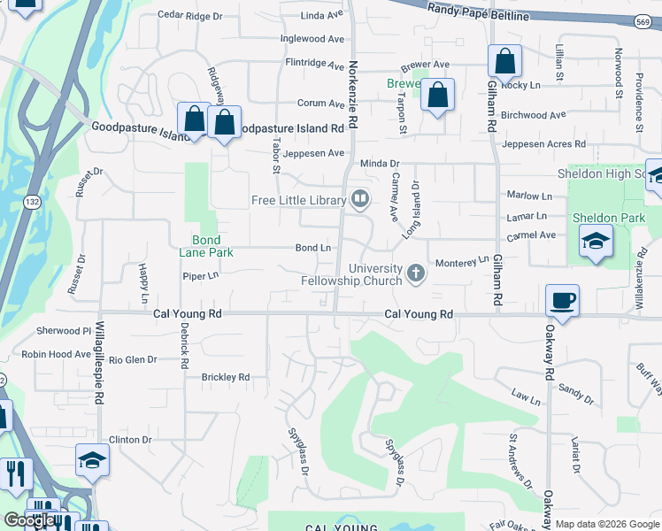 map of restaurants, bars, coffee shops, grocery stores, and more near 1510 Larkspur Loop in Eugene