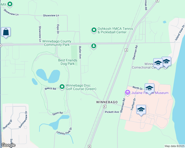 map of restaurants, bars, coffee shops, grocery stores, and more near 600 Butler Avenue in Oshkosh