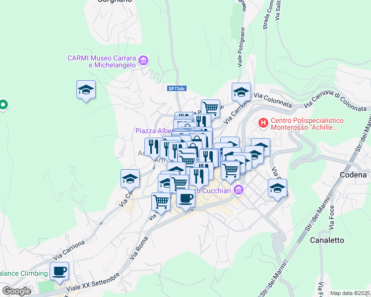 map of restaurants, bars, coffee shops, grocery stores, and more near in Carrara