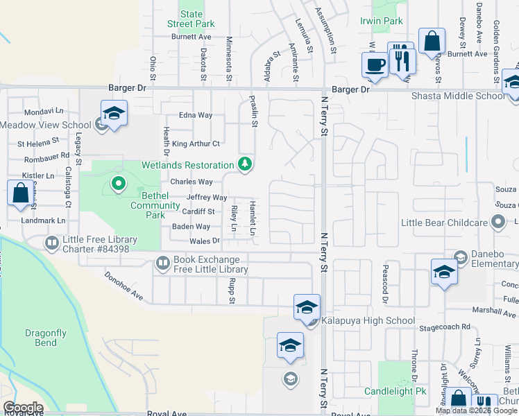 map of restaurants, bars, coffee shops, grocery stores, and more near 1651 Hamlet Lane in Eugene
