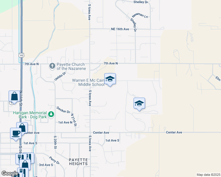 map of restaurants, bars, coffee shops, grocery stores, and more near 400 North Iowa Avenue in Payette