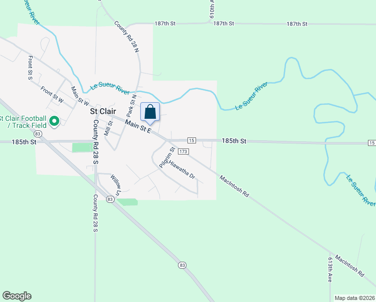 map of restaurants, bars, coffee shops, grocery stores, and more near 513 Main Street East in Saint Clair