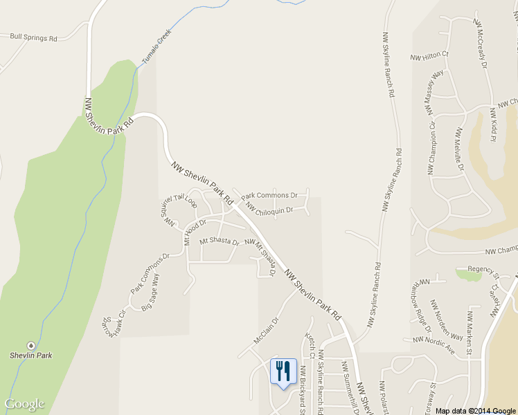 map of restaurants, bars, coffee shops, grocery stores, and more near 19134 Chiloquin Dr in Bend