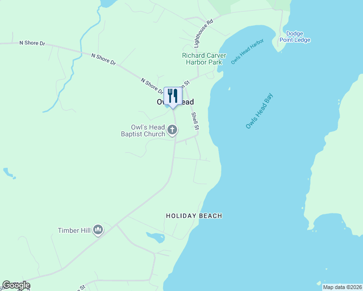 map of restaurants, bars, coffee shops, grocery stores, and more near 44 South Shore Drive in Owls Head