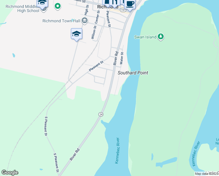 map of restaurants, bars, coffee shops, grocery stores, and more near 208 River Road in Bowdoinham