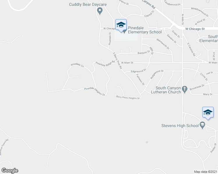 map of restaurants, bars, coffee shops, grocery stores, and more near 5141 Pinedale Heights Drive in Rapid City