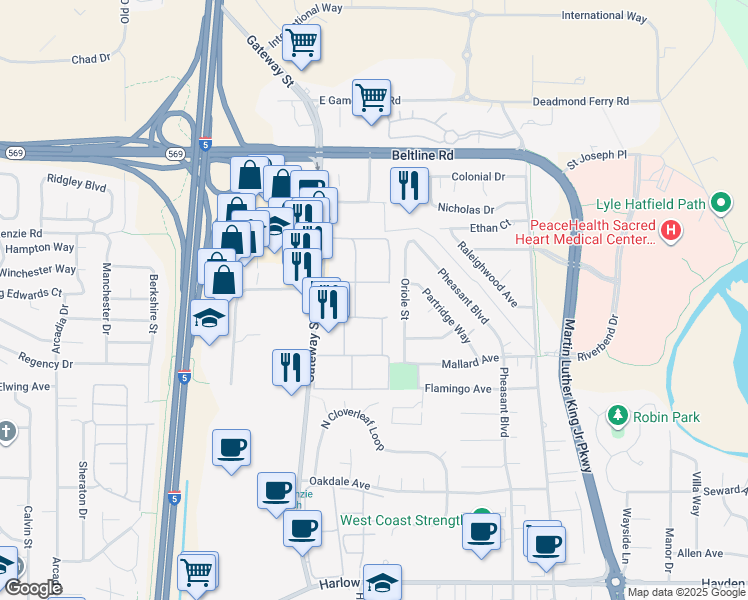 map of restaurants, bars, coffee shops, grocery stores, and more near in Springfield