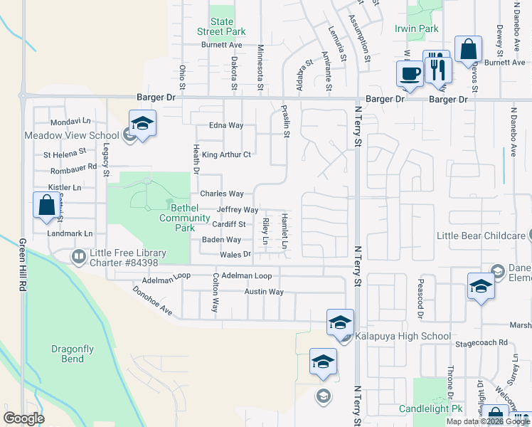 map of restaurants, bars, coffee shops, grocery stores, and more near 1699 Riley Lane in Eugene