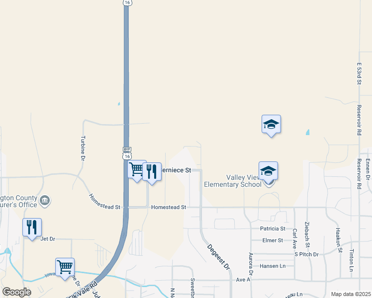 map of restaurants, bars, coffee shops, grocery stores, and more near 427 Degeest Drive in Rapid City