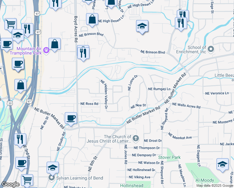 map of restaurants, bars, coffee shops, grocery stores, and more near 1006 Northeast Ross Road in Bend