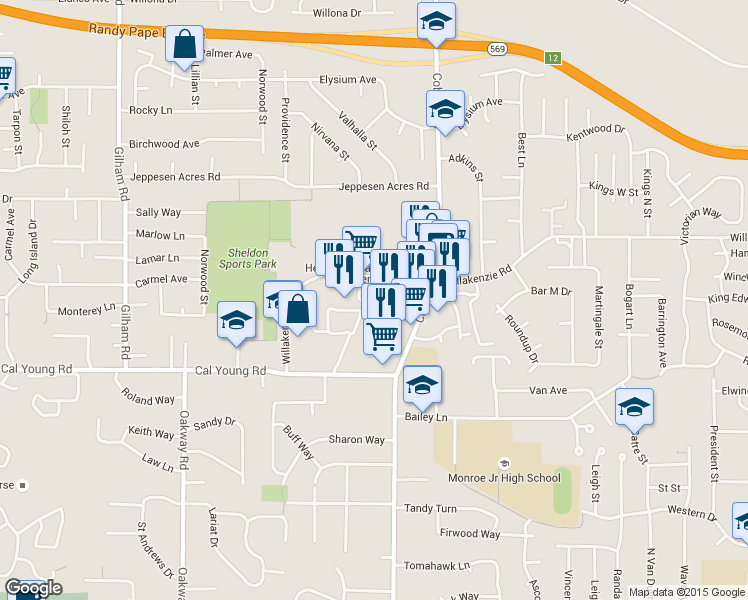 map of restaurants, bars, coffee shops, grocery stores, and more near 2580 Willakenzie Rd in Eugene