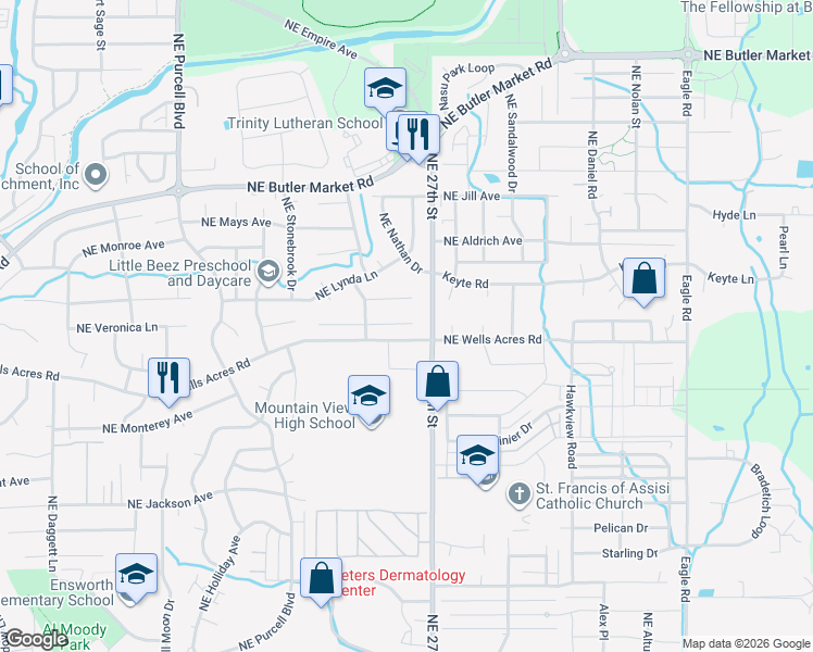 map of restaurants, bars, coffee shops, grocery stores, and more near 2665 Northeast Brian Ray Court in Bend