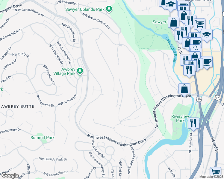 map of restaurants, bars, coffee shops, grocery stores, and more near 2952 Northwest Fairway Heights Drive in Bend