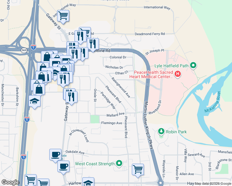 map of restaurants, bars, coffee shops, grocery stores, and more near 3275 Raleighwood Avenue in Springfield