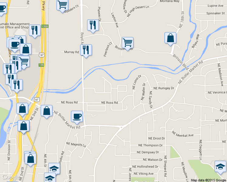 map of restaurants, bars, coffee shops, grocery stores, and more near 839 Northeast Hidden Valley Drive in Bend