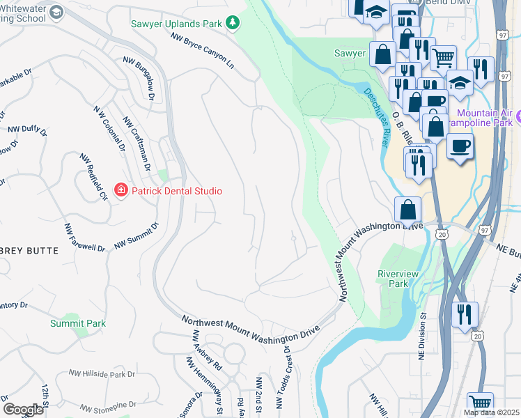 map of restaurants, bars, coffee shops, grocery stores, and more near 3346 Northwest Fairway Heights Drive in Bend