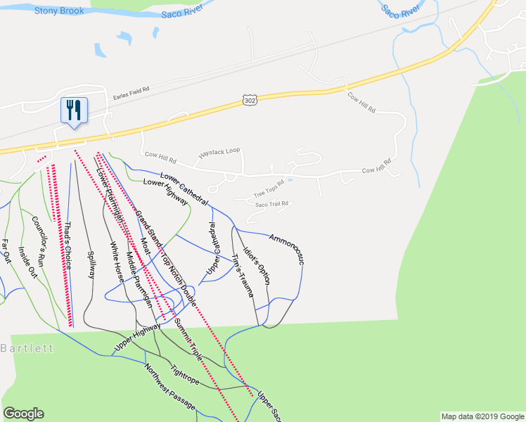 map of restaurants, bars, coffee shops, grocery stores, and more near 50 Ammonoosuc Drive in Bartlett