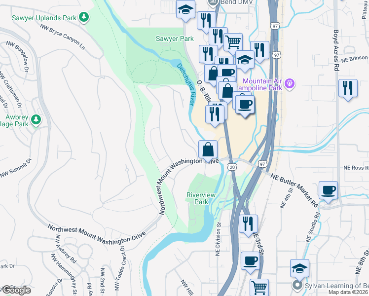 map of restaurants, bars, coffee shops, grocery stores, and more near 3025 Northwest Golf View Drive in Bend