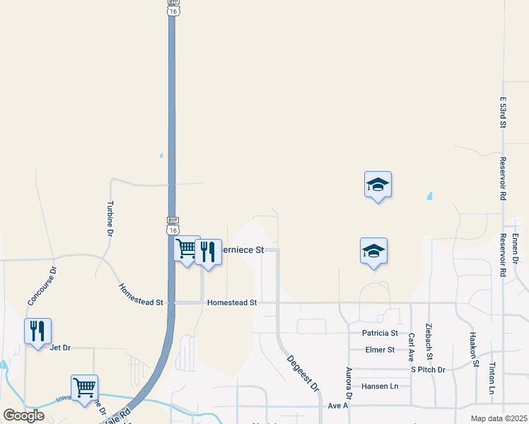 map of restaurants, bars, coffee shops, grocery stores, and more near 4216 Berniece Street in Rapid City