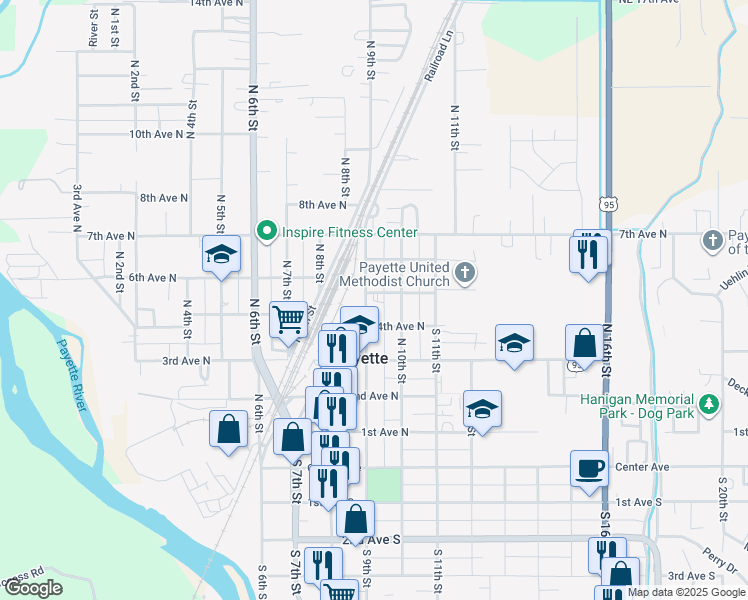 map of restaurants, bars, coffee shops, grocery stores, and more near 501 North 10th Street in Payette