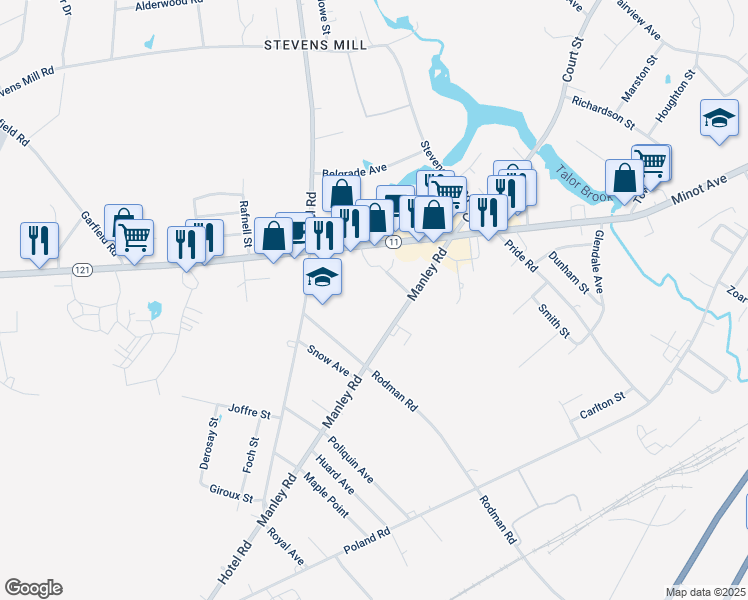 map of restaurants, bars, coffee shops, grocery stores, and more near 50 Nickerson Avenue in Auburn