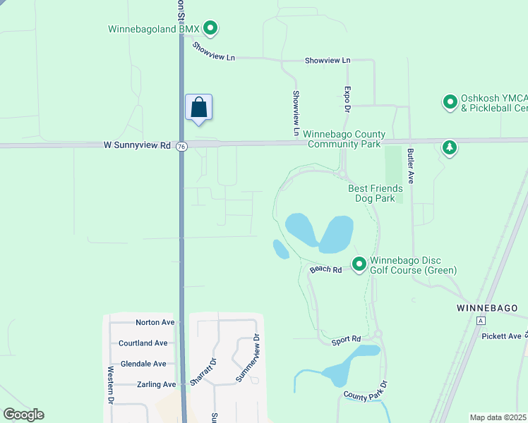map of restaurants, bars, coffee shops, grocery stores, and more near Community Park Drive in Oshkosh