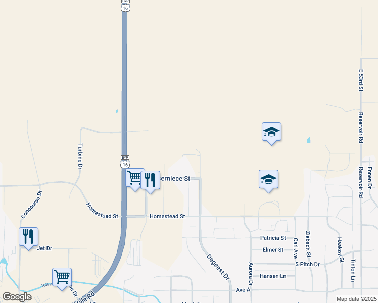 map of restaurants, bars, coffee shops, grocery stores, and more near 413 Degeest Drive in Rapid City