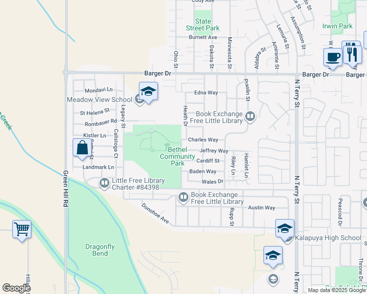 map of restaurants, bars, coffee shops, grocery stores, and more near 5585 Jeffrey Way in Eugene