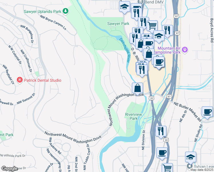 map of restaurants, bars, coffee shops, grocery stores, and more near 3061 Northwest Clubhouse Drive in Bend