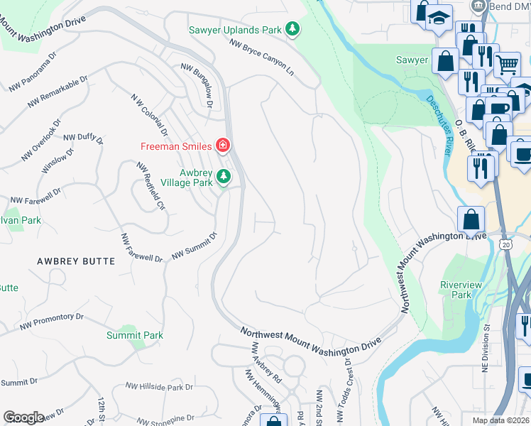 map of restaurants, bars, coffee shops, grocery stores, and more near 2964 Northwest Fairway Heights Drive in Bend